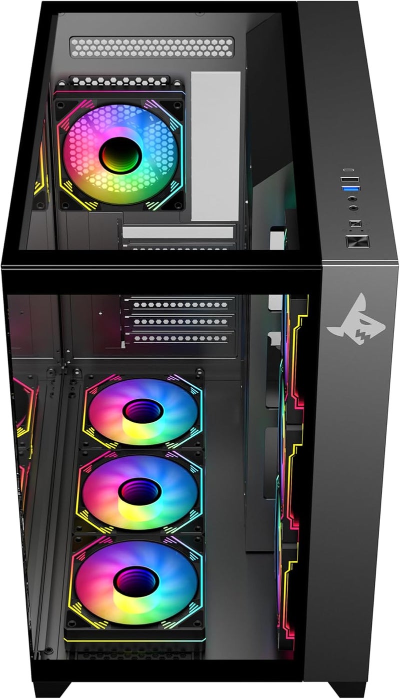 SHARX PROFIN ATX Mini-Tower Gaming PC Case with 7X 120mm ARGB Fans with Controller, Tempered Glass Black PC Case, Ports: Type-C, USB3.0, USB2.0, Power & Reset Button - Image 2