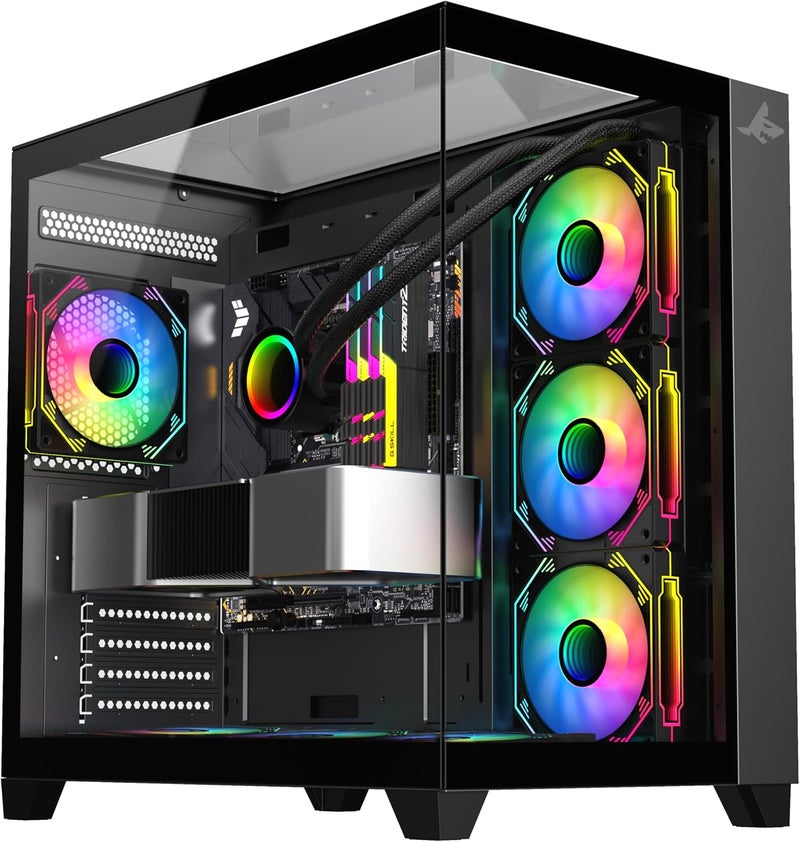 SHARX PROFIN ATX Mini-Tower Gaming PC Case with 7X 120mm ARGB Fans with Controller, Tempered Glass Black PC Case, Ports: Type-C, USB3.0, USB2.0, Power & Reset Button - Image 1