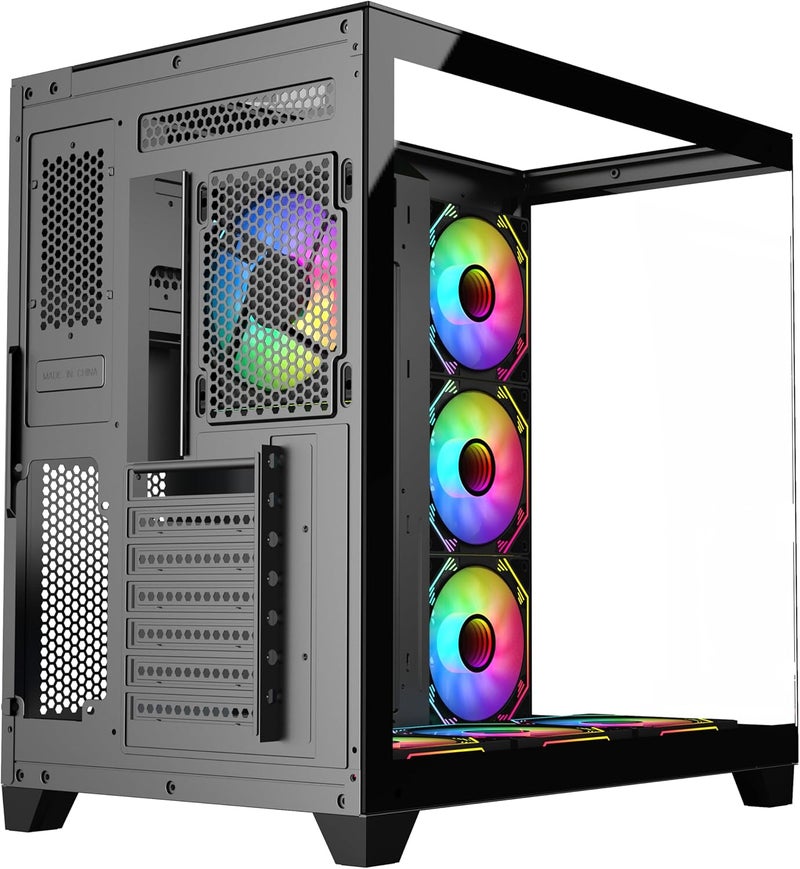SHARX PROFIN ATX Mini-Tower Gaming PC Case with 7X 120mm ARGB Fans with Controller, Tempered Glass Black PC Case, Ports: Type-C, USB3.0, USB2.0, Power & Reset Button - Image 4