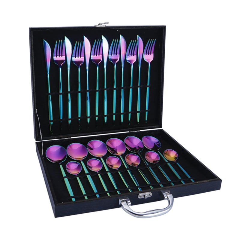 24Pcs Dinnerware Set With Gift Box Stainless Steel Kitchen Cutlery Set Knife Spoon Flatware Minimalist Tableware - Image 1