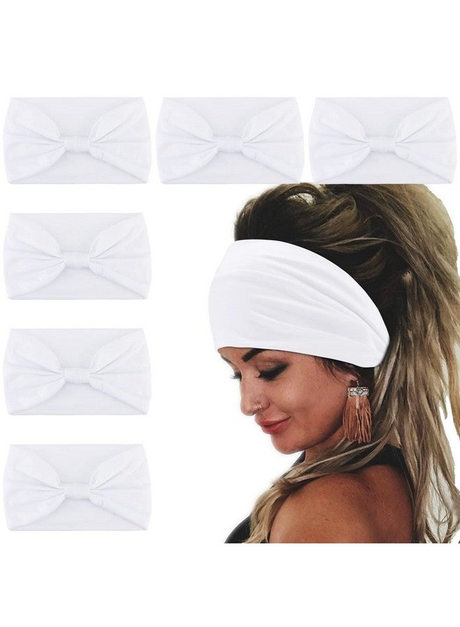 Wecoe Headbands, 6 Pack White Wide Elastic Headbands for Women - Fashion African Headbands For Wigs Head Wrap Knotted Headbands Sports Running Workout Yoga Hair Accessories - Image 1