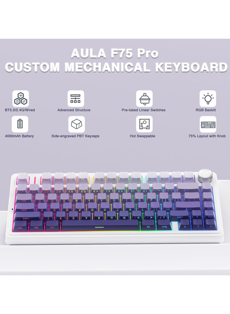 أولا لوحة مفاتيح ميكانيكية لاسلكية F75 Pro، لوحة مفاتيح مخصصة قابلة للتبديل السريع بنسبة 75%، إضاءة خلفية RGB، مفاتيح خطية مُشحمة مسبقًا، أغطية مفاتيح PBT مطبوعة على الجانب، لوحات مفاتيح ميكانيكية للألعاب - Image 2