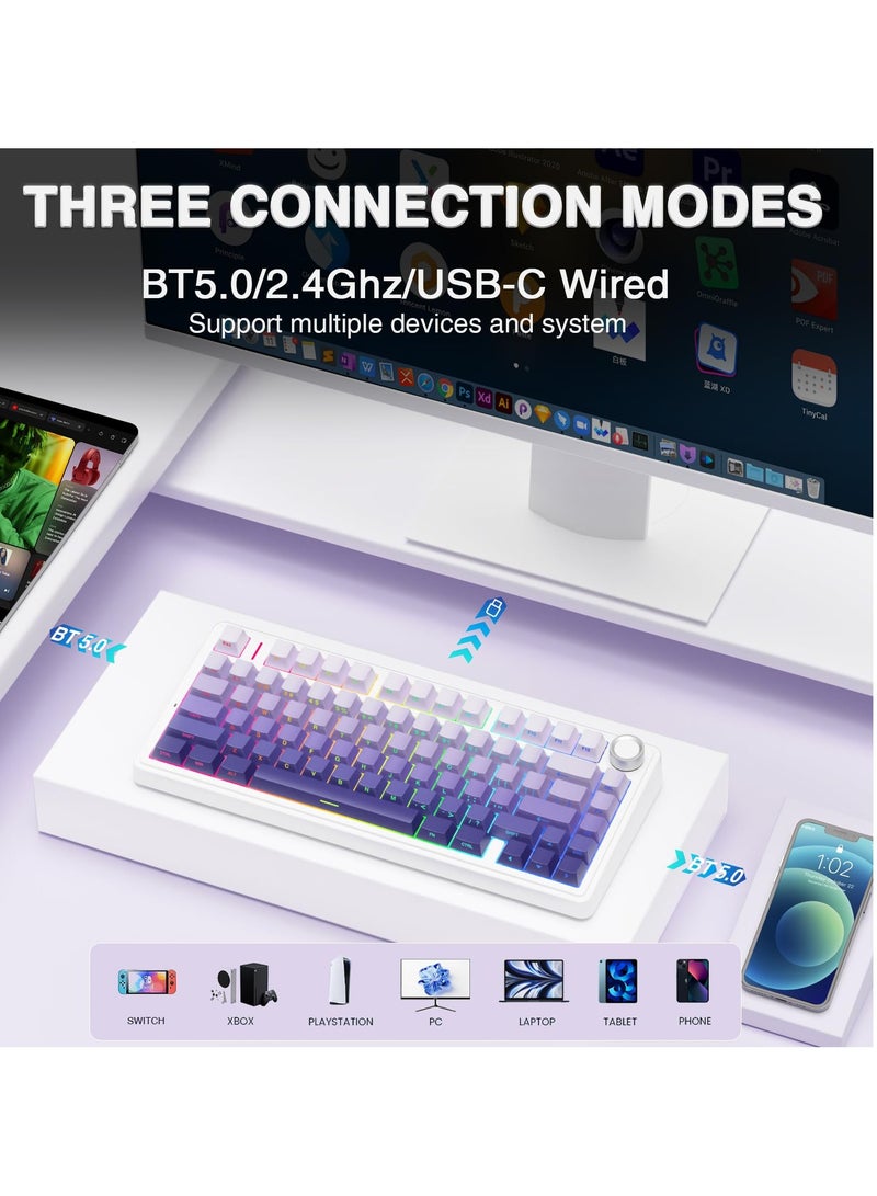 أولا لوحة مفاتيح ميكانيكية لاسلكية F75 Pro، لوحة مفاتيح مخصصة قابلة للتبديل السريع بنسبة 75%، إضاءة خلفية RGB، مفاتيح خطية مُشحمة مسبقًا، أغطية مفاتيح PBT مطبوعة على الجانب، لوحات مفاتيح ميكانيكية للألعاب - Image 3
