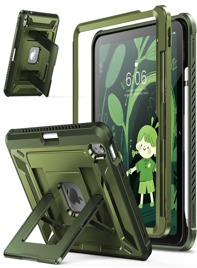 INFILAND Kids Case for iPad A16 11th Generation 11 Inch (2025), iPad 10th Generation 10.9 Inch (2022), Heavy Duty Rugged Shockproof Protective Cover with Kickstand (Military Green) - Image 1