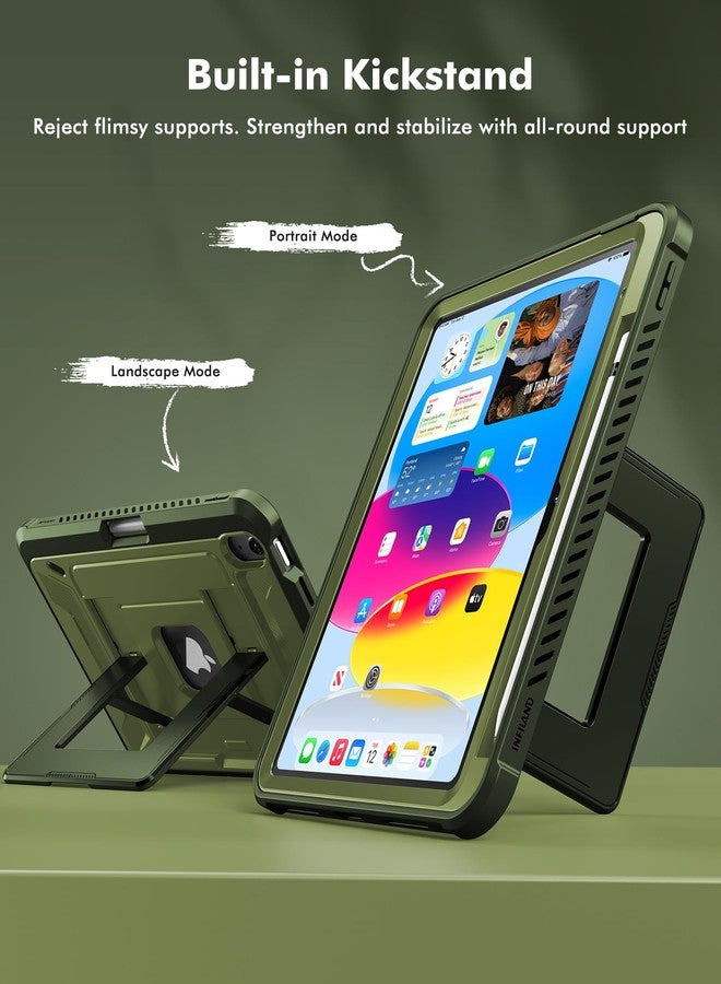 INFILAND Kids Case for iPad A16 11th Generation 11 Inch (2025), iPad 10th Generation 10.9 Inch (2022), Heavy Duty Rugged Shockproof Protective Cover with Kickstand (Military Green) - Image 4