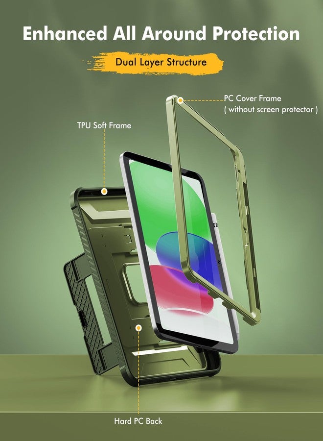 INFILAND Kids Case for iPad A16 11th Generation 11 Inch (2025), iPad 10th Generation 10.9 Inch (2022), Heavy Duty Rugged Shockproof Protective Cover with Kickstand (Military Green) - Image 3