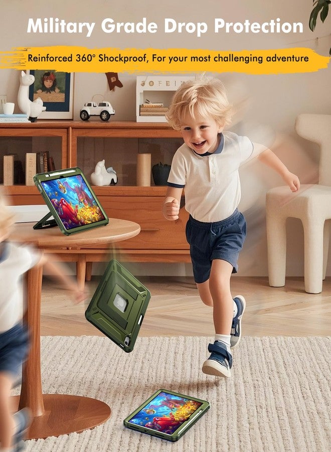 INFILAND Kids Case for iPad A16 11th Generation 11 Inch (2025), iPad 10th Generation 10.9 Inch (2022), Heavy Duty Rugged Shockproof Protective Cover with Kickstand (Military Green) - Image 5
