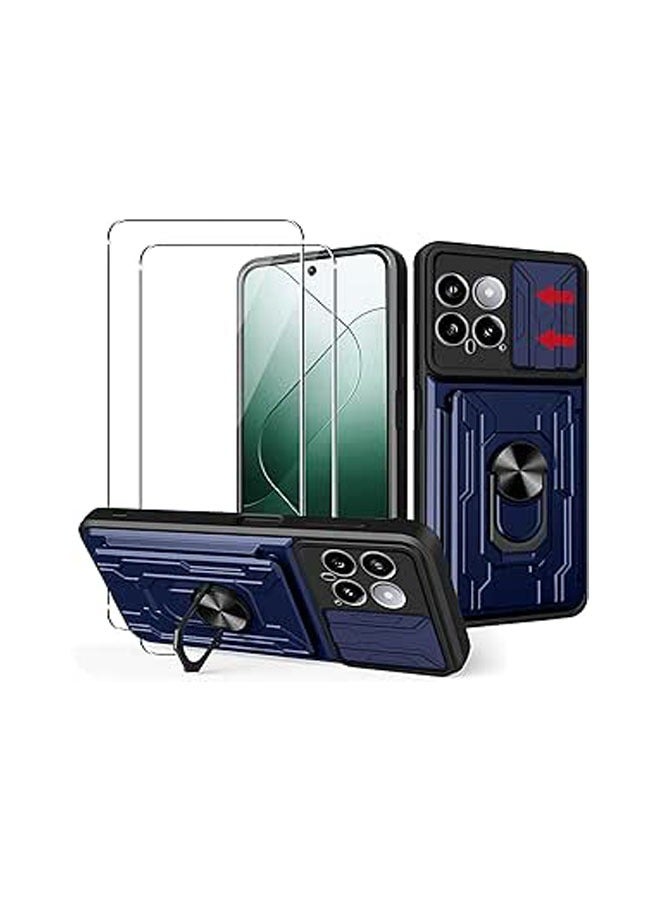 General Xiaomi Mi 14+ 2-Piece Screen Protector, Hard PC Case & TPU Shockproof Bumper Phone Case [Camera Sliding Cover] [Swivel Stand] [Card Slot Slot]  - Image 1