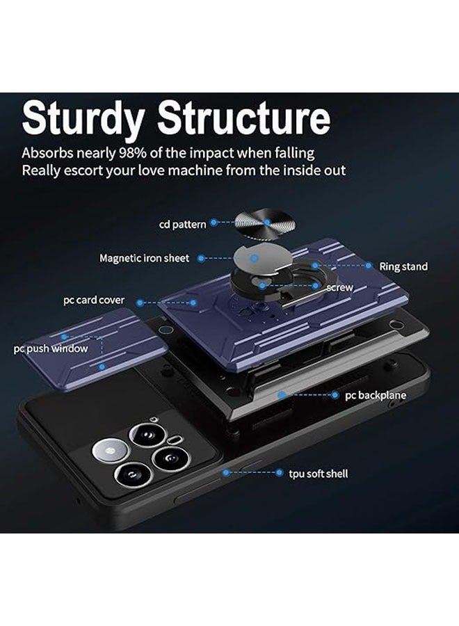 General Xiaomi Mi 14+ 2-Piece Screen Protector, Hard PC Case & TPU Shockproof Bumper Phone Case [Camera Sliding Cover] [Swivel Stand] [Card Slot Slot]  - Image 2