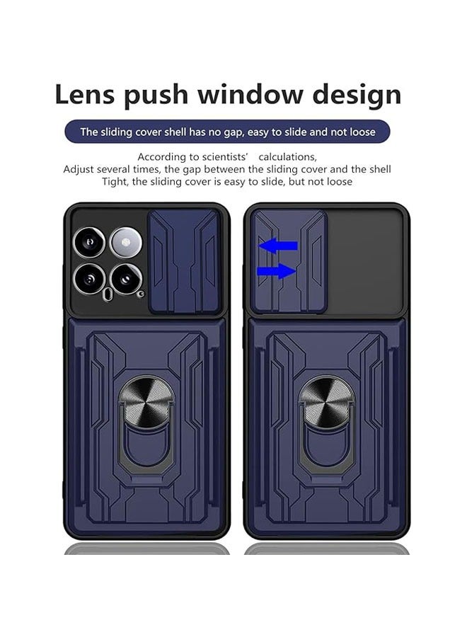 General Xiaomi Mi 14+ 2-Piece Screen Protector, Hard PC Case & TPU Shockproof Bumper Phone Case [Camera Sliding Cover] [Swivel Stand] [Card Slot Slot]  - Image 5