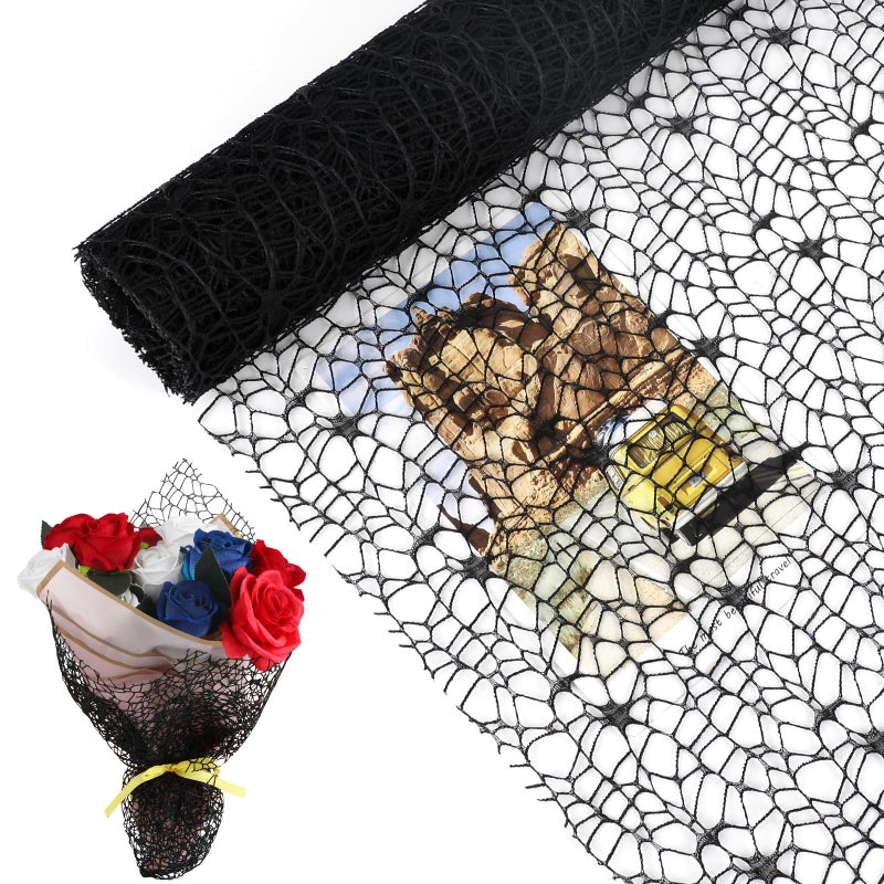 FOIMAS Flower Bouquet Wrapping Paper Roll,19.6" x 5 yrs Mesh Bouquet Wrapping Paper for Presents Flower Packaging Hand Decor,Black - Image 1