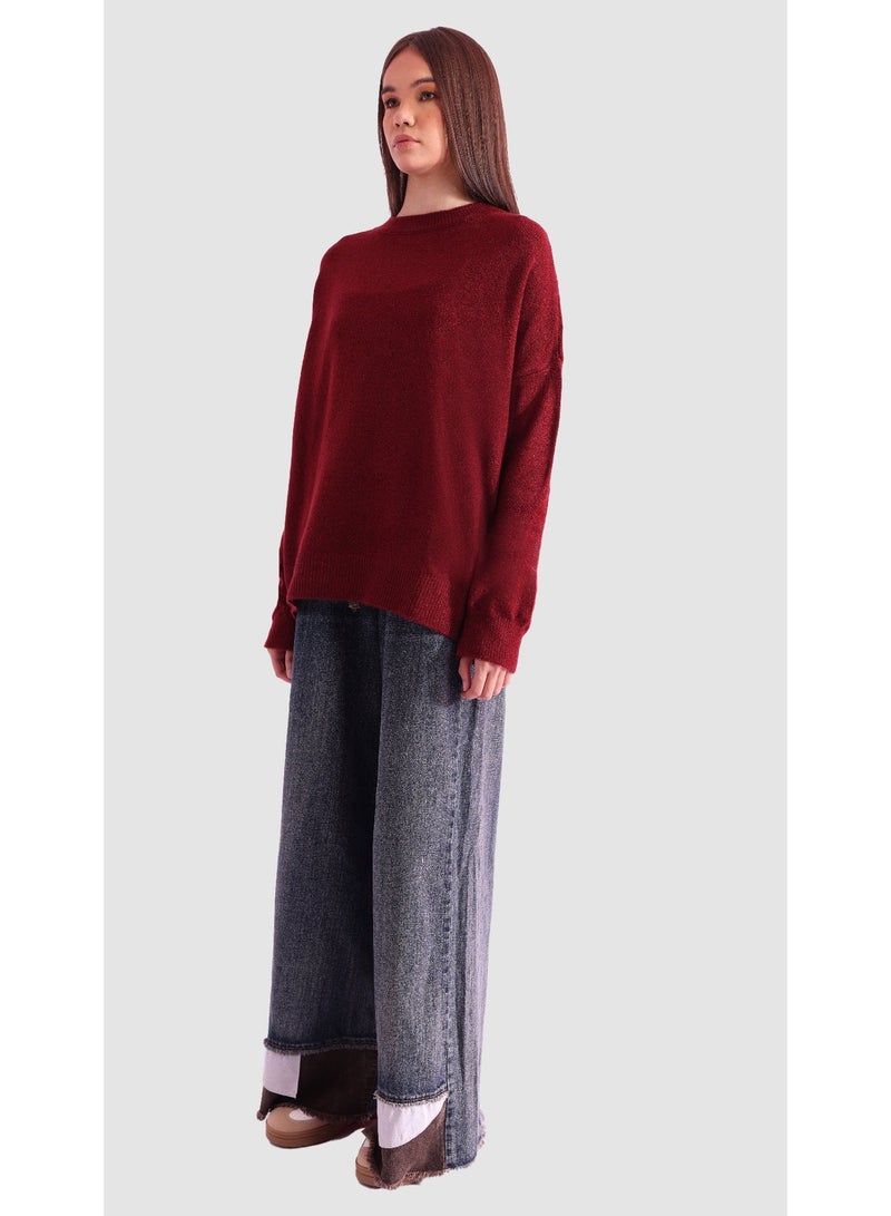 KYVELi Women’s Oversized Soft Knit Sweater – Burgandy - Image 5