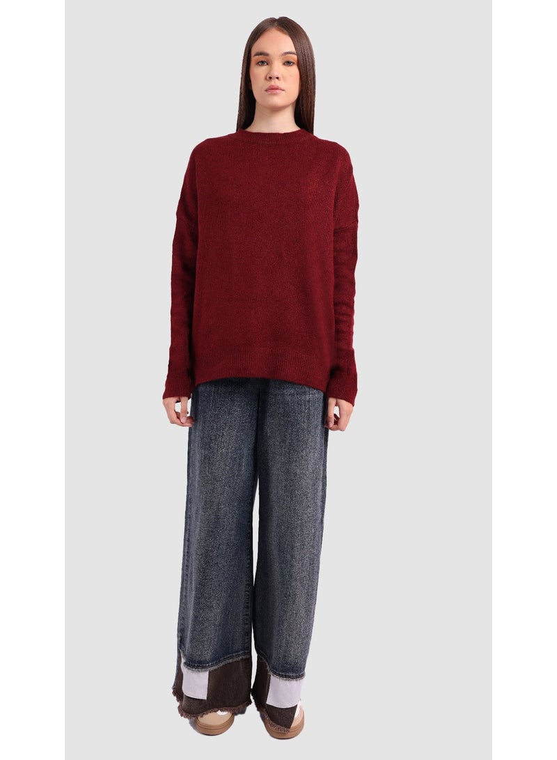 KYVELi Women’s Oversized Soft Knit Sweater – Burgandy - Image 2