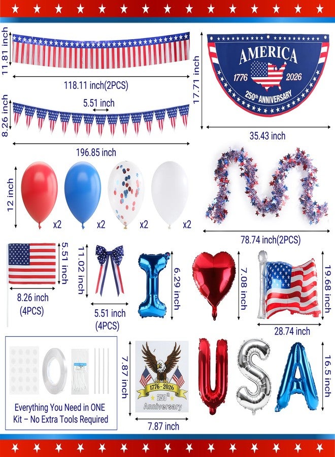 GKLTVB 4th of July Golf Cart Decorations Kit, 250th Patriotic Parade Golf Cart Decor with USA Foil Balloons, Pennant Flags, 1776-2026 Fan Flag & Eagle Sticker for Independence Day & Memorial Day - Image 3
