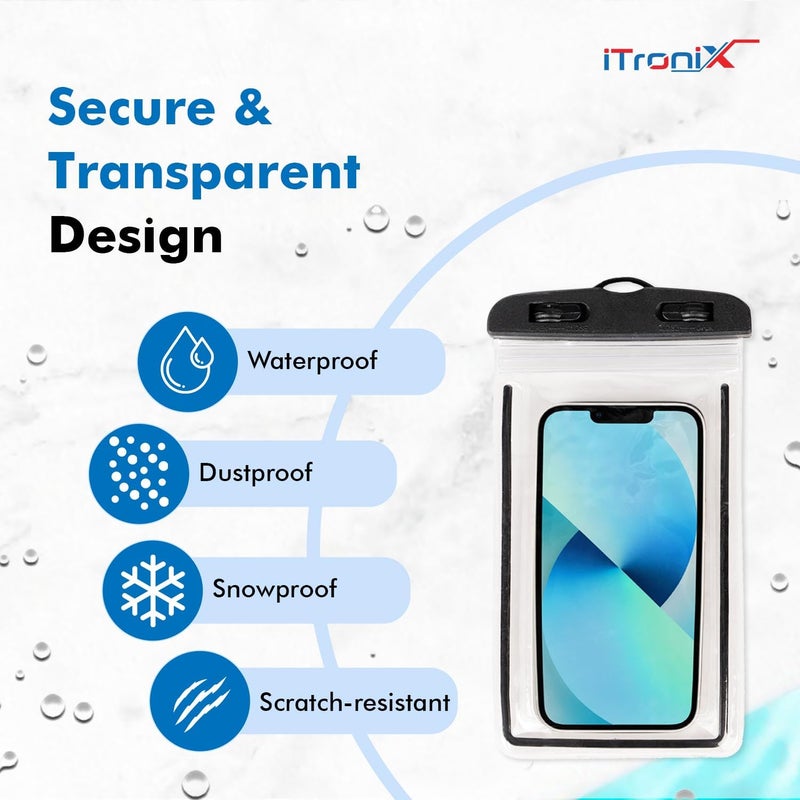 iTronix Waterproof Mobile Pouch Cover for All Mobiles, Cellphone Dry Bag Compatible for iPhone, Samsung, Mi, Redmi, Oppo, VIVO, All Other Smartphones up to 6.5 inches (Black) - Image 2