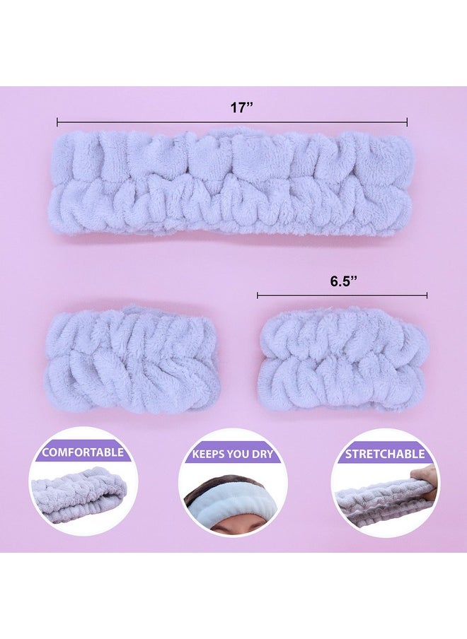 FROG SAC - FROG SAC Puffy Spa Headband and Wristbands for Face Washing, Fuzzy Skincare Headbands for Women, Soft Makeup Skin Care Hair Accessories for Girls, Bubble Make Up Sleepover Party Supplies (Gray) - Image 1