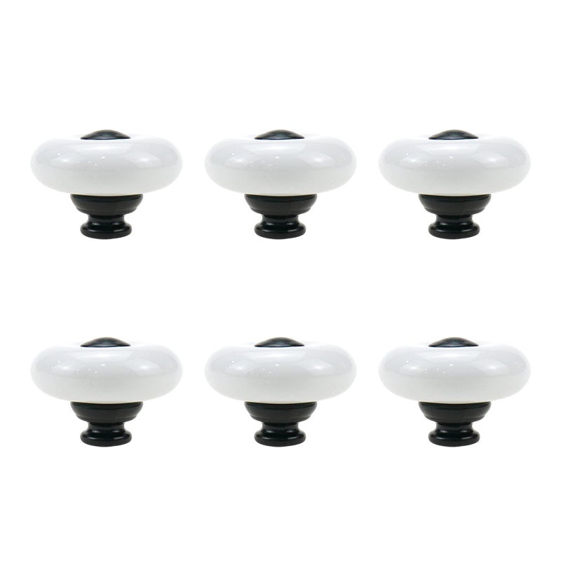 Tsnamay 6 Pieces White Ceramic Knob Kitchen Door Cabinets Cupboard Single Hole Pull Handles with Screws126inch32mm Dia WhiteBlack Point - Image 2