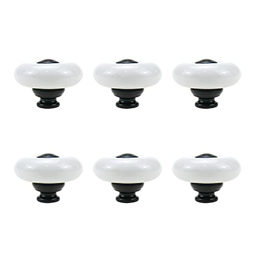 Tsnamay 6 Pieces White Ceramic Knob Kitchen Door Cabinets Cupboard Single Hole Pull Handles with Screws126inch32mm Dia WhiteBlack Point - Image 1