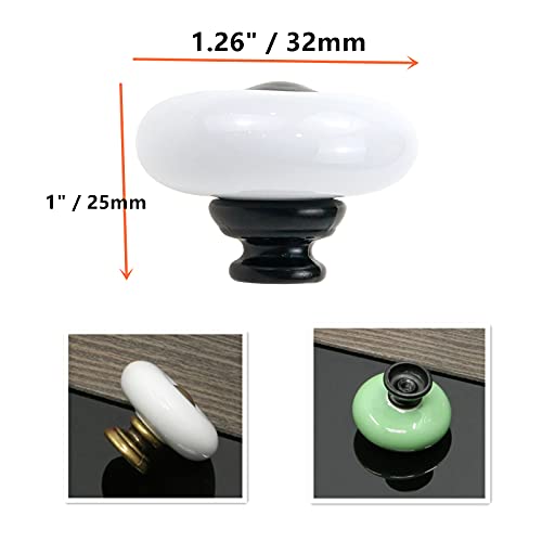 Tsnamay 6 Pieces White Ceramic Knob Kitchen Door Cabinets Cupboard Single Hole Pull Handles with Screws126inch32mm Dia WhiteBlack Point - Image 3