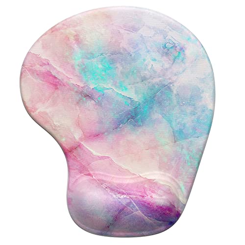 Hsurbtra Ergonomic Mouse Pad with Wrist Rest Support, Gel Mouse Pads with Non-Slip PU Base, Pain Relief Memory Foam Computer Mat, Cute Office Supplies Desk Decro Accessories, Colorful Marble - Image 1