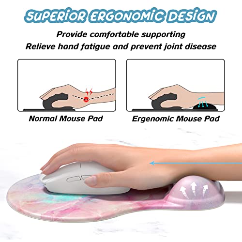 Hsurbtra Ergonomic Mouse Pad with Wrist Rest Support, Gel Mouse Pads with Non-Slip PU Base, Pain Relief Memory Foam Computer Mat, Cute Office Supplies Desk Decro Accessories, Colorful Marble - Image 2
