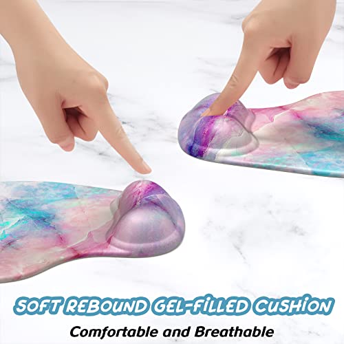Hsurbtra Ergonomic Mouse Pad with Wrist Rest Support, Gel Mouse Pads with Non-Slip PU Base, Pain Relief Memory Foam Computer Mat, Cute Office Supplies Desk Decro Accessories, Colorful Marble - Image 3