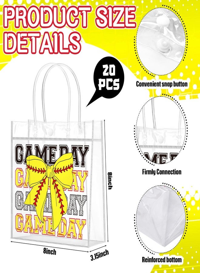Wesnoy 20 Pcs Sport Party Favor Soccer Goodie Gifts Bags with Handles Reusable Sport Themed Treat Bags for Candy Birthday Party Supplies 8 X 8 X 3.15'' (Classic Softball Bow - Image 3