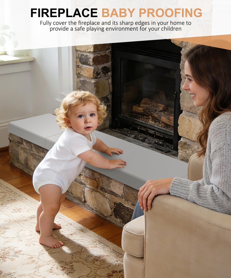 Magicheap Fireplace Baby Proofing 80'', Corner Guard Hearth Cushion for Baby Proof, Memory Foam Brick Fire Place Bumper Protector Soft Seat Pad for Babies Child Children Toddlers, Grey - Image 2