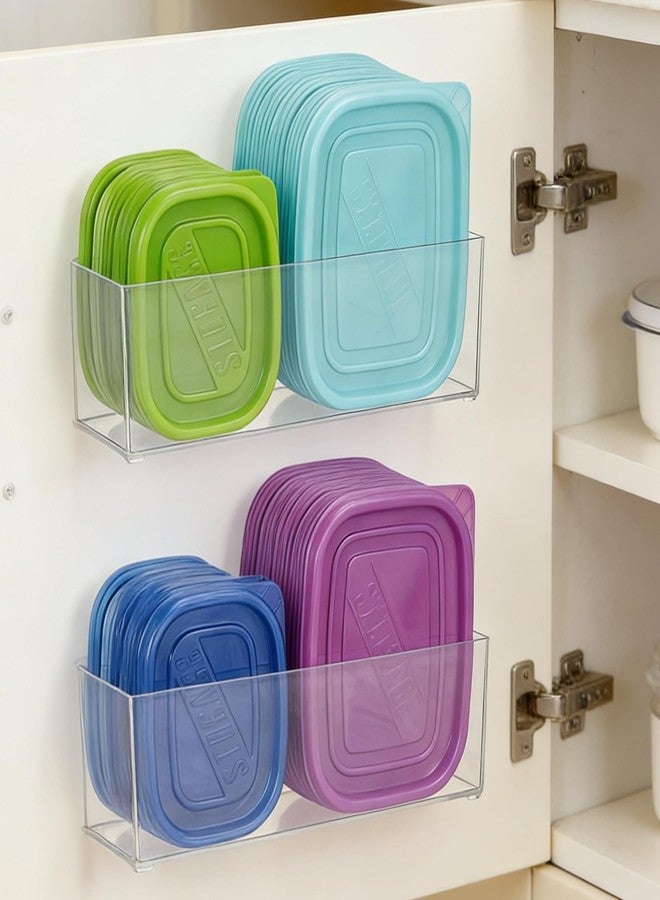 Rainmae 2 Pack Kitchen Cabinet Door Organizer, Wall Mounted Cabinet Door Plastic Storage Box Stackable Under Sink Lunchbox Lid Container with Adhesive Pad for Kitchen Bathroom Office Organization - Image 1