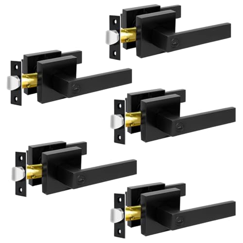 KAMOTA Privacy Door Levers, 5 Pack Matte Black Door Handles Bed and Bath Door Locks Interior Keyless Locksets, Left and Right Hand Reversible - Image 1