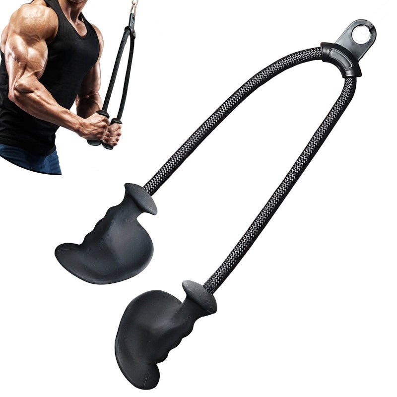 BLUSLM Ergonomic Tricep Rope Pull Down Attachment, Upgraded Long Triceps Rope Cable Attachments for Gym, LAT Pull Down Bar for Cable Machine, Tricep LAT Pulldown Workout Cable Attachments (Hand ROPE-03) - Image 1