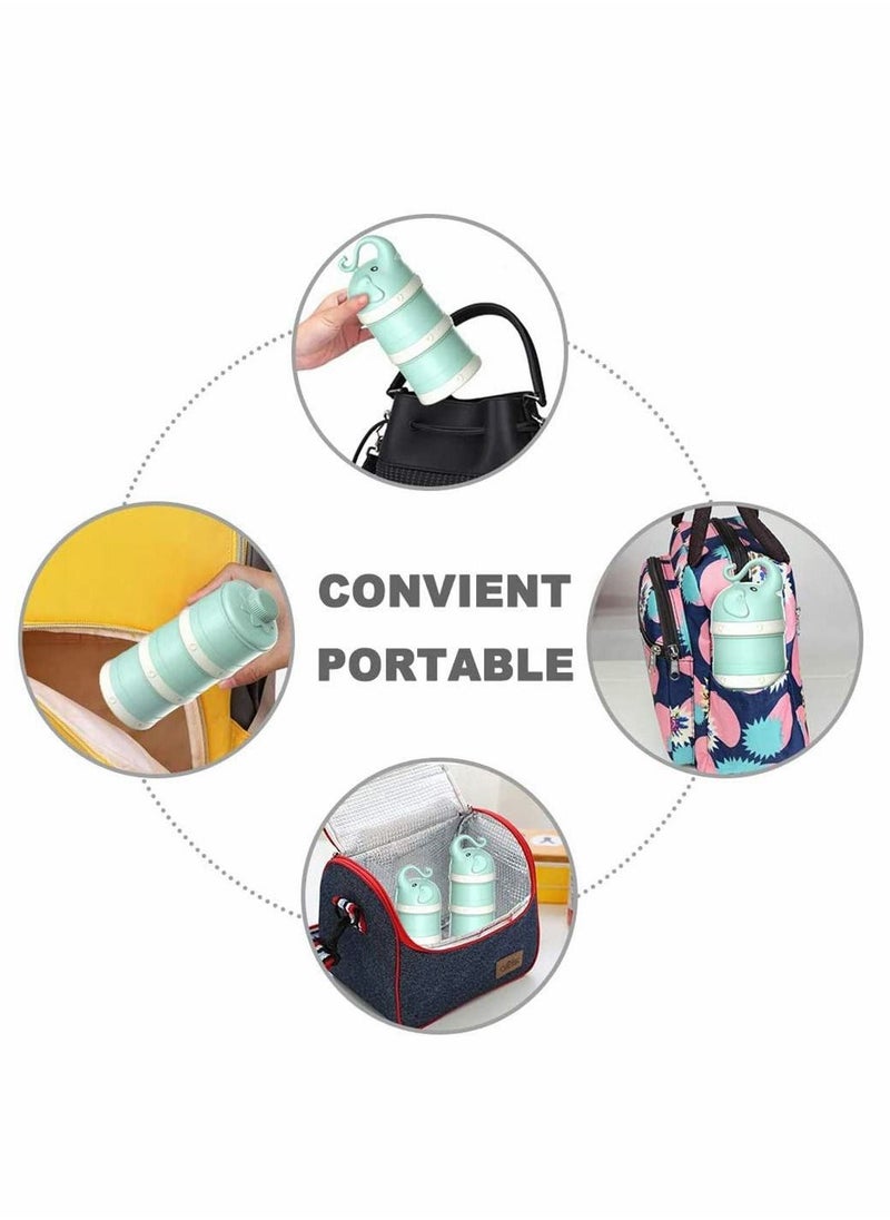 Formula Dispenser, Stackable Portable 3 Compartments Milk Powder Dispenser & Snack Container Handle & 3 Funnel Lids Non-Spill Twist-Lock Stackable Milk Powder