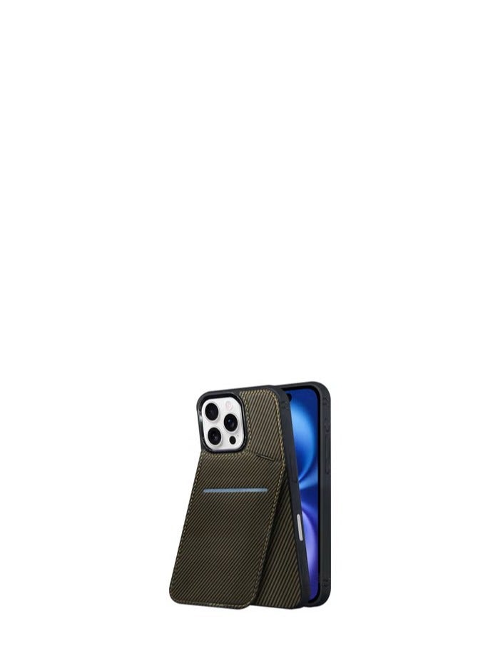 CATANES iPhone 16 Pro Max 2Pack Case Leather Cover Card Holder and Kickstand with 1 Screen Protector Tempered Glass for Men Women Phone Case with Carbon Fiber Pattern - Image 1