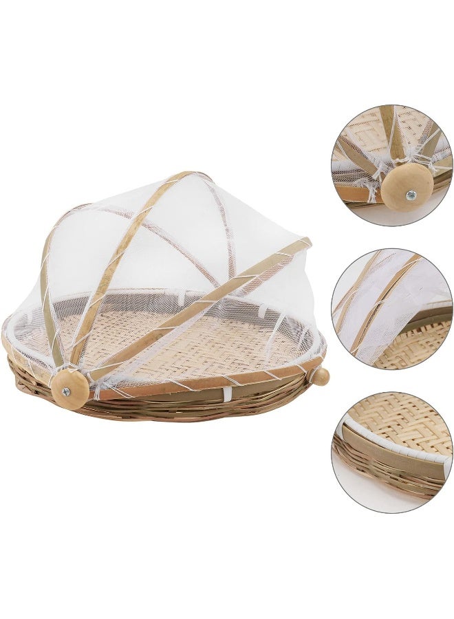 MISBAH Bamboo Woven Mesh Food Tent and Plate Cover | Rattan Wicker Basket with Netting for Fruits | Vegetables |Herbs | Bread Storage | Outdoor Picnic - Image 2