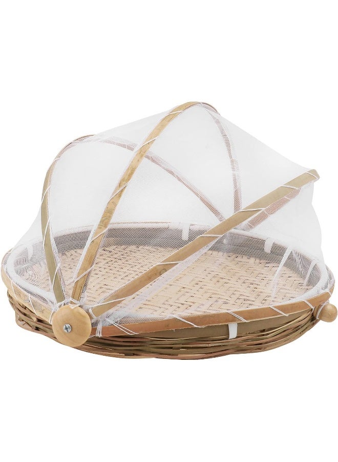 MISBAH Bamboo Woven Mesh Food Tent and Plate Cover | Rattan Wicker Basket with Netting for Fruits | Vegetables |Herbs | Bread Storage | Outdoor Picnic - Image 1