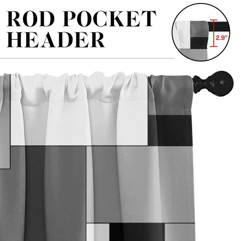Tayney Black Grey Kitchen Window Curtains Valance and Tier Set, Dark Grey White Modern Rod Pocket Short Tier Curtain, Abstract Small Cafe Drapes for Kitchen Decor 52" x 24" - Image 3