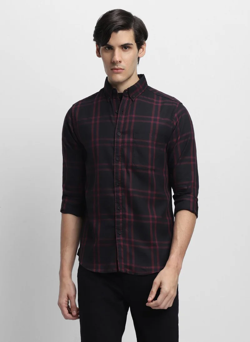 Dennis Lingo Men's Black 100% Cotton Checkered Button Down Shirt