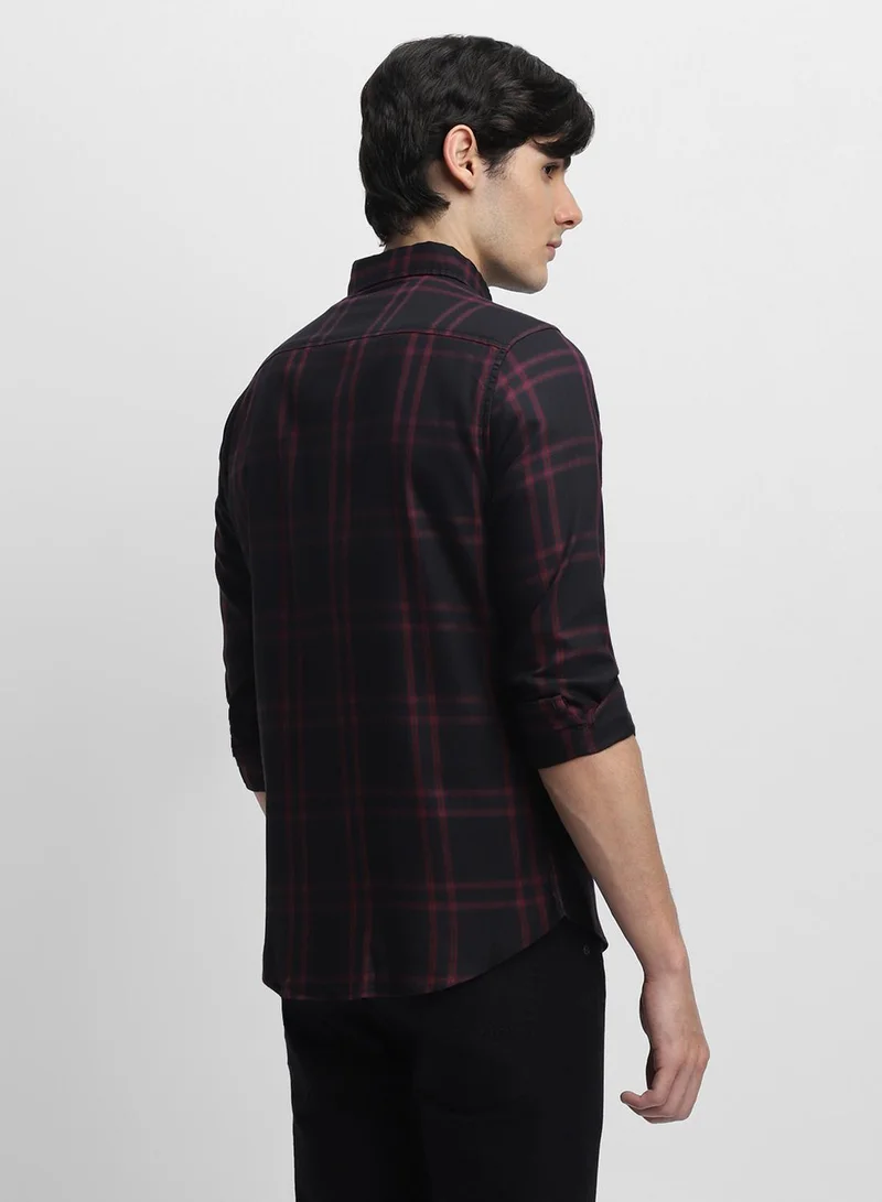 Dennis Lingo Men's Black 100% Cotton Checkered Button Down Shirt
