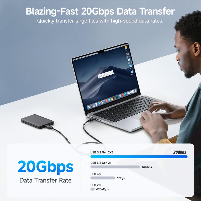 Cable Matters 20Gbps USB C to USB C Monitor Cable - 3ft / 0.9m, Supports Up to [8K@30Hz / 4K@120Hz Video, 240W Charging, 20Gbps Data Transfer], USBC Video Cable, Works with CarPlay, Android Auto - Image 2