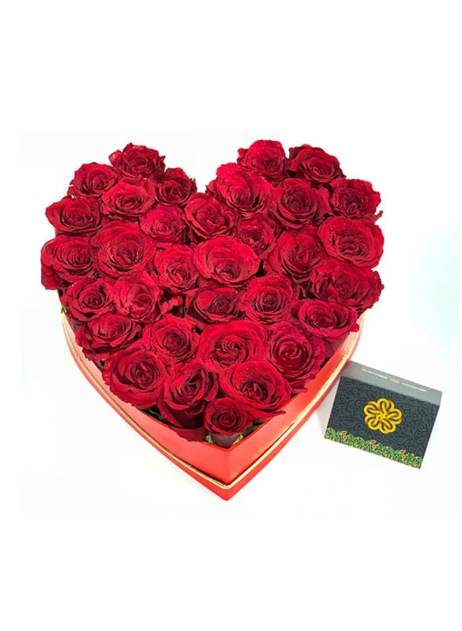 30 Red Roses Red Color Heart Shape Box Heart Shape Roses Arrangement
