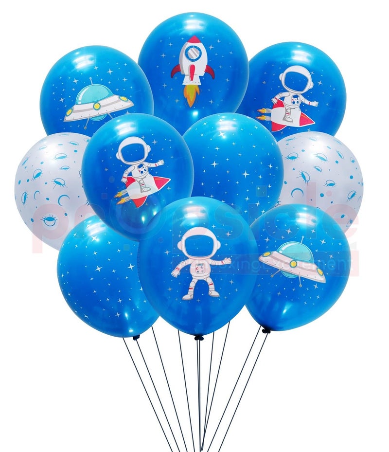 MANGO Propsicle Space Theme Balloons Blue Astronaut  Moon Printed Latex Set for Kids Birthday Party Decor Pack of 10 - Image 2