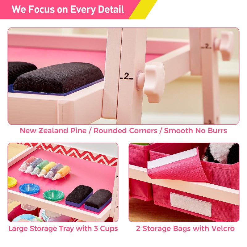 FUNLIO Anti-Warping Kids Art Easel, 3 Height Adjustable for Kids Aged 2-8, All-in-One Toddler Easel with Paper Roll & Erasable Frame, Standing Easel with Magnetic Chalkboard/Whiteboard (Pink) - Image 4