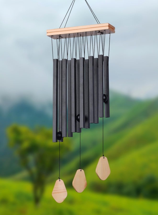 أجراس رياح ميلوبا 12 مربعة الشكل للمنزل والشرفة | أجراس معدنية معلقة لجلب الطاقة الإيجابية وتزيين المنزل | قطعة ديكور مستوحاة من علم الفاستو والتأمل - لون أسود - Image 2