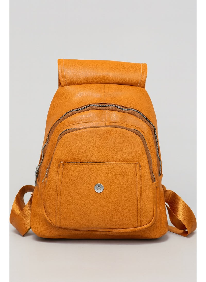 Women’s Orange Leather Backpack for Daily Use – Practical Multi-Pocket Design - Image 2
