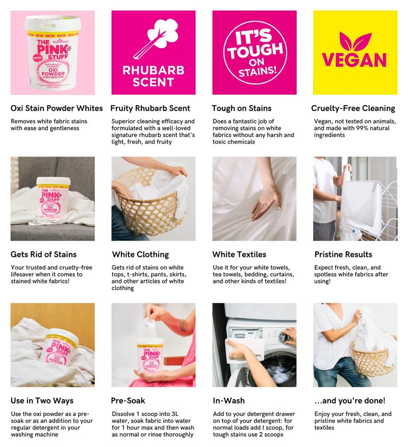 THE PINK STUFF Stardrops - The Pink Stuff - The Miracle Laundry Oxi Powder Stain Remover Specifically Formulated for Whites, 1 kg - Image 2