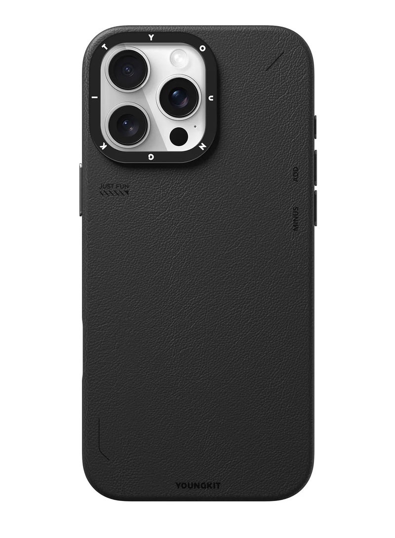 يونج كيت جراب جلدي غير لامع لهاتف iPhone 16 Pro - تصميم بسيط، لمسة نهائية مضادة للتلطخ، نسيج محفور بالليزر - Image 1