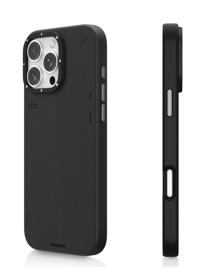 يونج كيت جراب جلدي غير لامع لهاتف iPhone 16 Pro - تصميم بسيط، لمسة نهائية مضادة للتلطخ، نسيج محفور بالليزر - Image 2