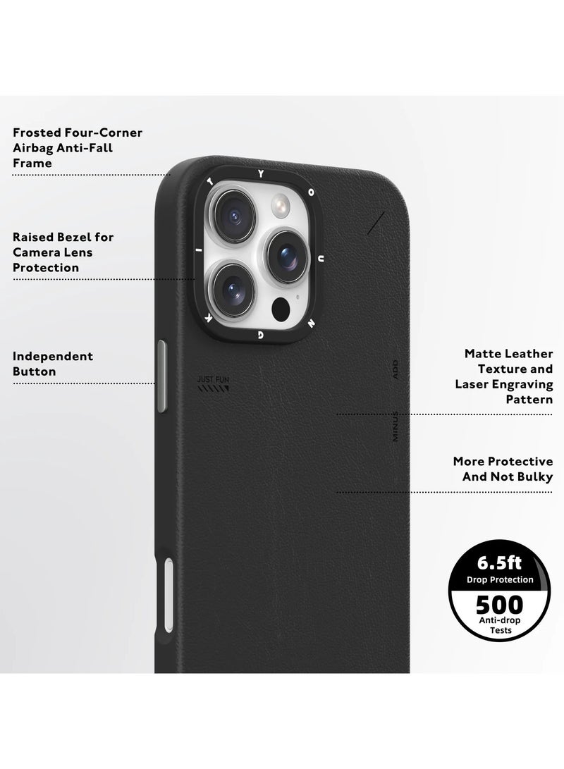 يونج كيت جراب جلدي غير لامع لهاتف iPhone 16 Pro - تصميم بسيط، لمسة نهائية مضادة للتلطخ، نسيج محفور بالليزر - Image 3