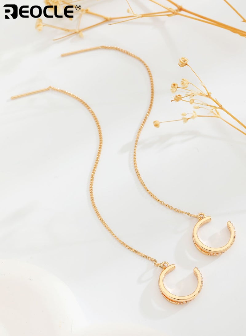 REOCLE 2PCS Women's Dual-Piece Ear Stack with Chain Tassel Drop & Textured Cuff Minimalist Modern Jewelry for Daily Wear and Special Occasions - Image 5