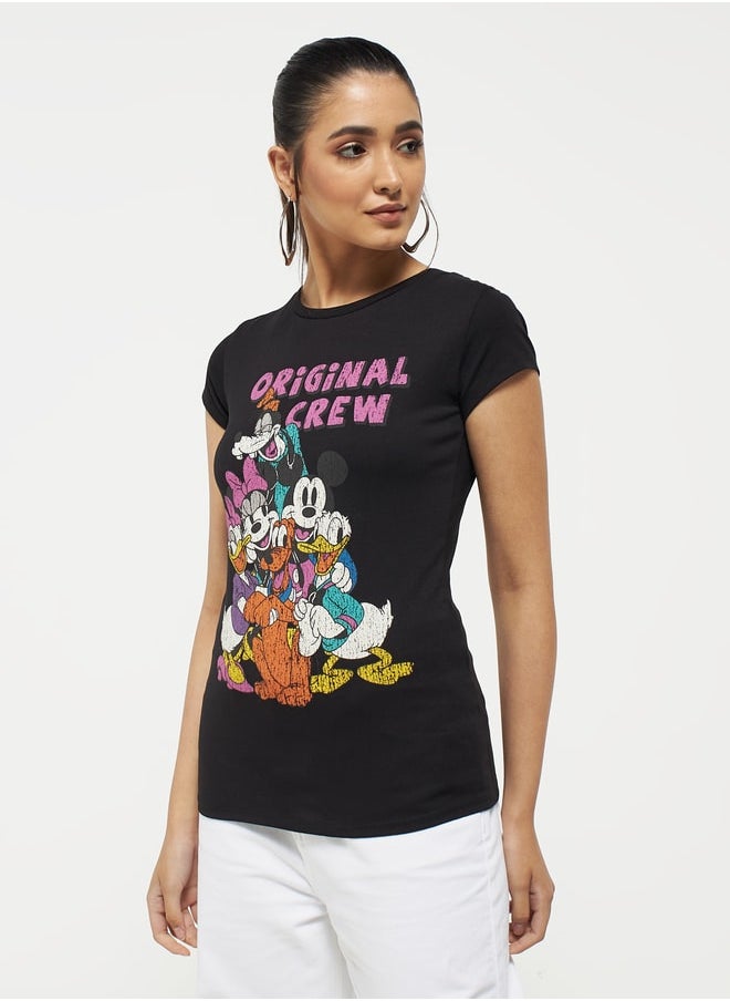 SP Characters - Mickey Mouse and Friends Graphic Print T-shirt with Cap Sleeves - Image 1